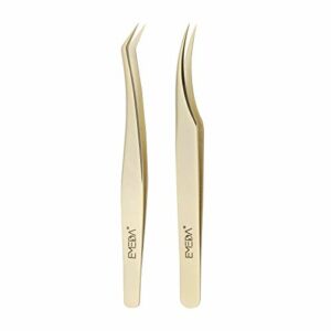 2 Pcs Eyelash Extension Tweezers Professional Golden Precision Lash Extension Tweezers Individual Eyelash Tweezers Set for Extensions 3D 5D 6D Vo