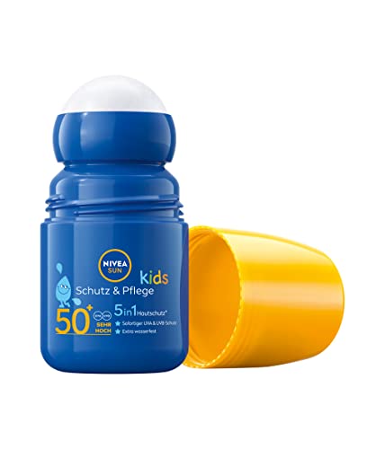 Nivea Sun Kids Protection & Care Sun Roller SPF 50+ (50 ml), Sun Cream Roll-On with SPF 50+, Extra Waterproof Sun Lotion for Children as a Practi