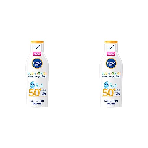 NIVEA SUN Kids Protect & Sensitive Sun Lotion (200ml) Sunscreen with SPF 50+, Kids Suncream for Sensitive Skin, Immediately Protects Against Sun