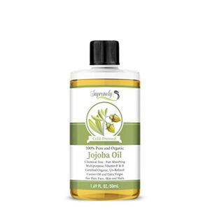 100% Pure Golden Organic Jojoba Oil 50ml Compact Bottle-Wallet size | Raw Unrefined Virgin Hexane & Chemical Free Cold Pressed Carrier Oil | For
