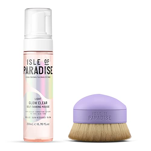 Isle of Paradise Fake Tan Set Mousse (200ml) Light & Applicator Brush, Glow Clear Self Tanning Foam, Natural Ingredients & Vegan