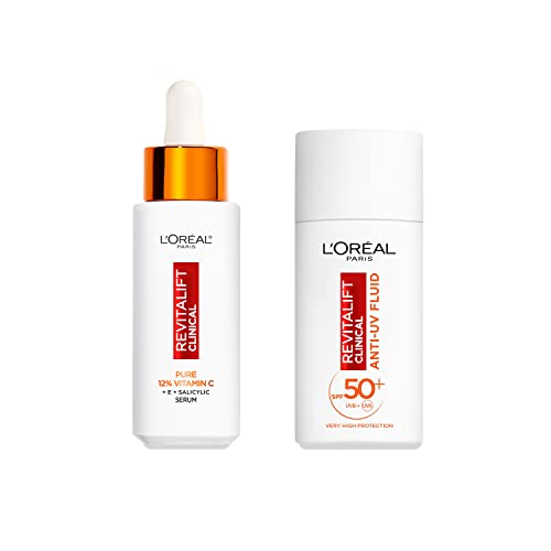 L'Oréal Paris Revitalift Clinical 12% Pure Vitamin C Serum (30ml) & SPF 50 UV Fluid (50ml) Duo for Face, Antioxidant Protection, Brighter Smoothe