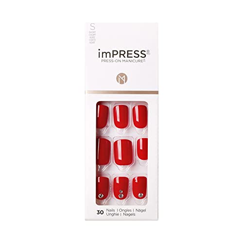 KISS imPRESS Press-On Manicure, Kill Heels, Short Length Square, with PureFit Technology, Includes Prep Pad, Mini File, Cuticle Stick, and 30 Fak