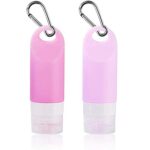 2pcs 58ml Refillable Soft Silicone Small Travel Bottles with Carabiner Hook Clip Portable Containers Squeezable with Leak-Proof Lid for Gel Soap