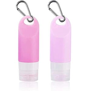 2pcs 58ml Refillable Soft Silicone Small Travel Bottles with Carabiner Hook Clip Portable Containers Squeezable with Leak-Proof Lid for Gel Soap