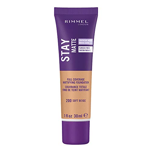 Rimmel London Stay Matte Liquid Mousse Foundation, Good Coverage and Oil-Free Formula, Soft Beige, 30 ml