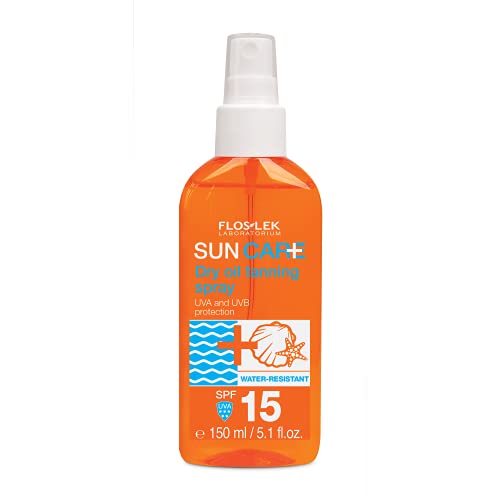 FLOSLEK Dry Oil Tanning Spray SPF 15 | 150 ml | Medium Protection & Care of the Skin Exposed to Direct Solar Exposure | Intended for People of Al