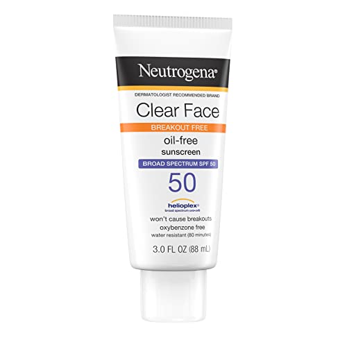 Neutrogena Clear Face Liquid Lotion Sunscreen for Acne-Prone Skin, Broad Spectrum SPF 50 UVA/UVB Protection, Fragrance & Oxybenzone Free Facial,