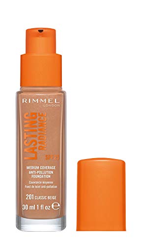 Rimmel Lasting Radiance Medium Coverage Anti Pollution Foundation, SPF 25, 201 Classic Beige (Rimmel Wake Me Up Foundation Upgrade)