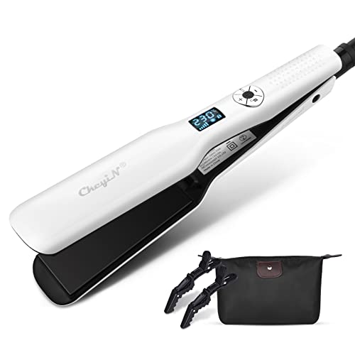 CkeyiN Hair Straighteners Wide Plates, Tourmaline Ceramics Professional 1.8 inch Flat Iron with LCD Display 12 Speed Temperature Control, Dual Vo