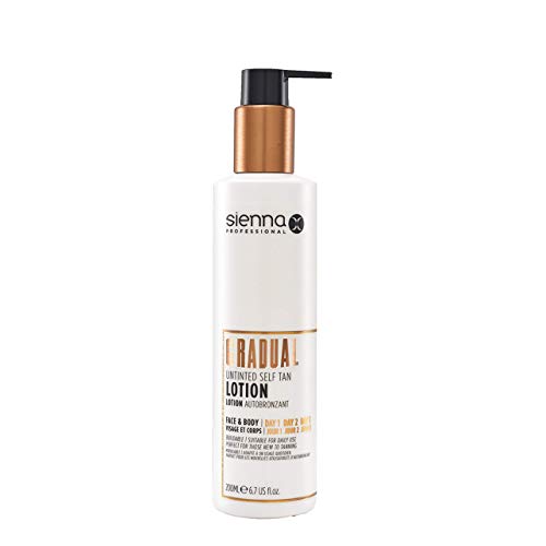 Sienna X Untinted Gradual Self Tan Lotion 200ml. For A Natural, Glowing, Streak Free Tan. Vegan Moisturiser With Anti-Cellulite Formula. Quick Dr
