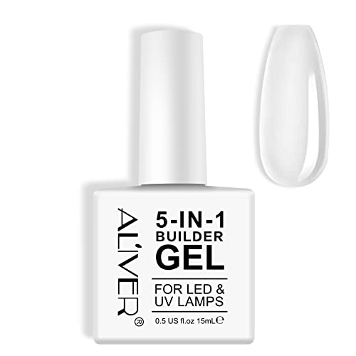 HUALIJIA 5 in 1 Nail Builder Gel, Builder Gel and Base Gel Strengthener Gel Clear Builder Gel Color in a Bottle 15ml Hard Gel Builder Extension N