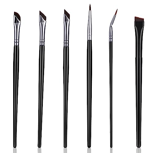 6 Pieces Eyeliner Brush Set, Precision Gel Eye Liner, Angled Flat Definer Ultra Thin Bent Makeup Brushes, Fine Point Eyeliner Brushes for Precise