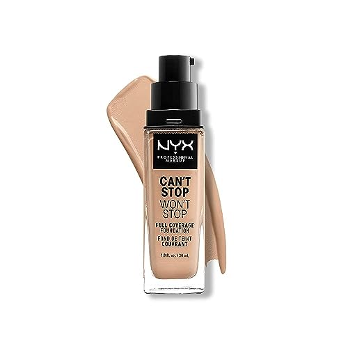NYX Professional Makeup Can't Stop Won't Stop Full Coverage Foundation, Long Lasting, Waterproof, Vegan Formula, Matte Finish, Shade: Natural