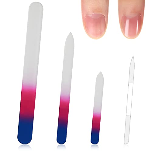 Cobee 4 Pcs Glass Double Sided Nail File, Fingernail Files and Cuticle Pusher Crystal Nail Files Double-Sided Etched Fingernail Glass Nail Files