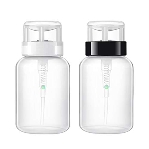 HEALLILY 2Pcs Nail Polish Remover Bottles Push Down Empty Lockable Pump Dispenser Bottle Plastic Press Bottle for Nail Polish Makeup Remover 200m