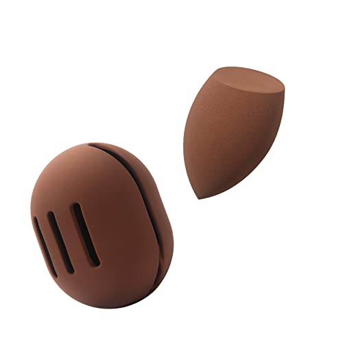 FERYES Makeup Sponge Holder – Shatterproof Eco-Friendly Silicone Beauty Make Up Blender Case for Travel - Khaki