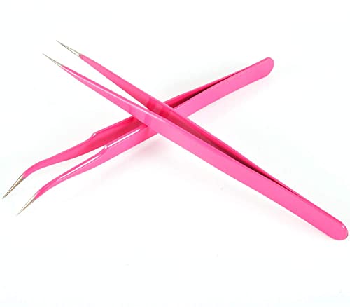 Geviro 2 Pieces Nail Art Tweezers Straight and Curved Tip Tweezers False Eyelash Rhinestone Picker Pointed Tweezers Makeup Tools
