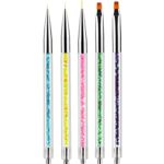 5Pcs Doubel Ended Nail Art Brushes - Nail Dotting Pen Liner Brush - Manicure Point Drill Drawing Painting Tools Set for DIY Nail Art Designs