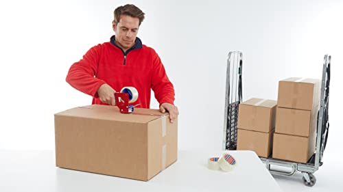 tesa Packing Tape Dispenser and tesapack Packaging Tape in a Set - 2x High-Quality Parcel Tape with 1x Dispenser - Transparent - 66 m x 50 mm