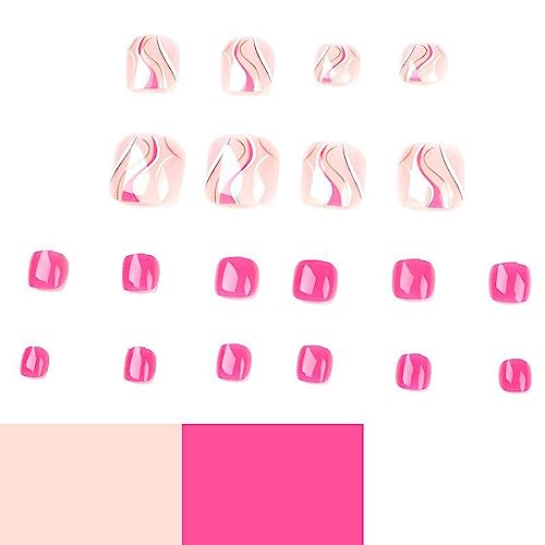 French False Toenails Short - Acrylic Press on Toe Nails - Pink Stick on Toenails with Glue - Full Cover Toe Nail Tips for Women Girls Nail Art