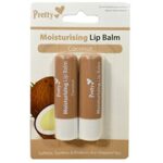 2 x Coconut Moisturising Lip Balm Tubes by Pretty - Softens, Soothes & Protects Dry Chapped Lips - 2 x 4.3g