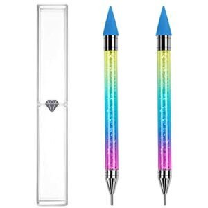 YINGJEE 2PCS Rhinestone Picker Pen Dual-ended Nail Art Dotting Pen Wax Pencil For Rhinestones Acrylic Handle Manicure DIY Diamond Painting Tools(