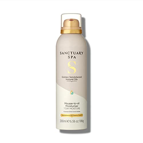 Sanctuary Spa Golden Sandalwood Mousse to Oil Moisturiser, 7 Day Moisture, With Coconut Oil & Shea Butter, Mineral Oil Free, Cruelty Free & Vegan