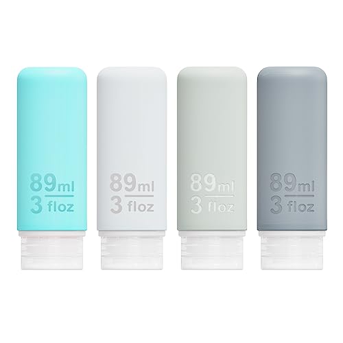 Mafrie Silicone Travel Bottles for Toiletries 89ml 3oz Travel Size Containers Set 4 Pack Portable Leak Proof Refillable Cosmetic Squeeze Bottles