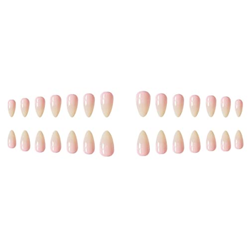 JUSTOTRY 24 Pcs Nude Short False Nails Almond,Gradient Pink Press on Nails Pattern,Glossy Fake Nails Short with Nail Glue,Oval Stick on Nails for