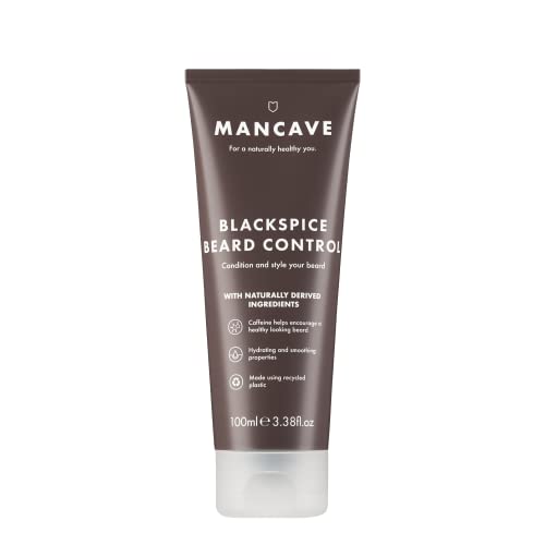 ManCave Blackspice Beard Control 100ml, Condition and style your beard with L-Arginine, Hemp oil and Shea Butter, Encourages beard growth, Vegan