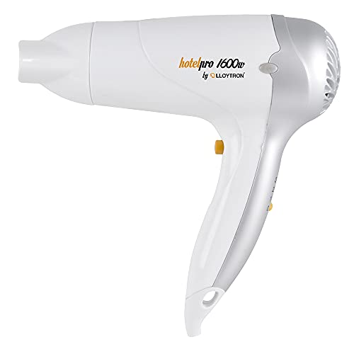 HotelPro 1600w Hotel B&B Hair Dryer - 3 Heat Settings - 2 Speed Settings - Concentrator Nozzle - Hang Up Loop - Safety Cut-Off - White - H1313WH