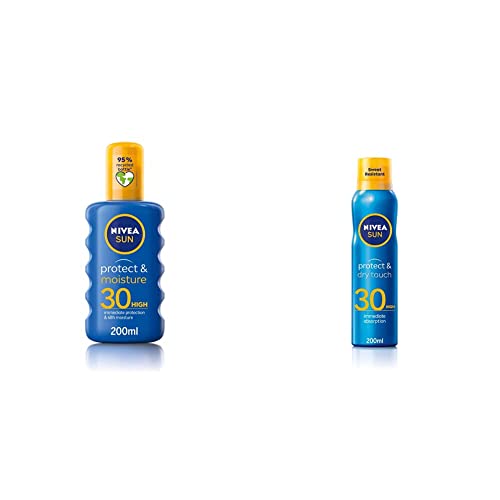 NIVEA Sun Protect & Moisture Sun Spray SPF30 (200 ml), Moisturising Suncream Spray with SPF30, Advanced Sunscreen Protection & SUN Protect & Dry