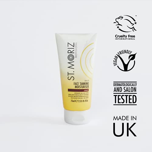 St Moriz Professional Daily Face Tanning Moisturiser with Aloe Vera & Vitamin E, Gradual Vegan Fake Tan, Medium (75ml)