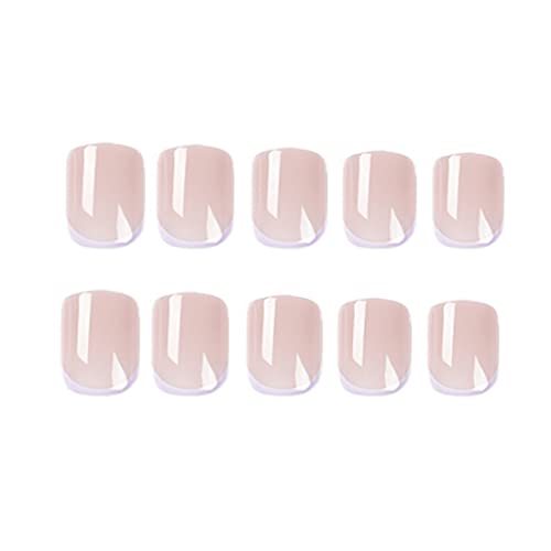 Daterkey 24pcs French Short Square Fake Nails Pearl Gradient Nude Pink False Nails for Women and Girls (B)