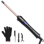 Curling Wand 9MM, Thin Curling Iron, Tight Curls LCD Display 100-230°C for All Hair Types, Tourmaline Ceramic Barrel 30-Second Heat-Up, Long&Shor