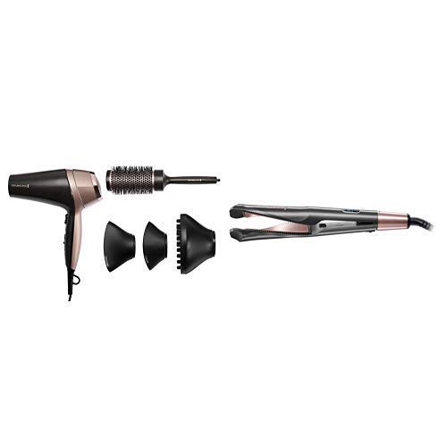 Remington Curl and Straight Confidence Hairdryer, Lightweight Ionic Hair Dryer with Diffuser, Curling Nozzle, Smoothing Nozzle and Hair Brush, D5