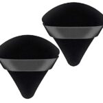 WROLY Triangle Puff 2 Pcs for Pressed Powder, Soft & Resuable Foundation Sponge With Strap, Makeup Sponge Perfect For Dry & Wet Makeup (Black + B