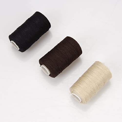 Beayuer Needle and Thread Set Professional Hair Extension Tools Hair Weave Needle 10 pcs with 3 pcs Black Brown Beige Threads for Making Wig Sewi