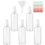 JETOP 5Pcs Spray Bottles,Clear Small Spray Bottle 100ml,Reusable Empty Spray Bottle,Fine Mist Spray Bottle with Label&Funnel,Refillable Liquid Co