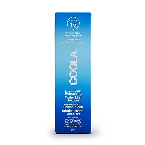 Coola SPF 18 Water Mist Suncreen, 70 Percent + Organic Sunscreen for Daily Use, Refreshing and Alcohol Free, 50 ml