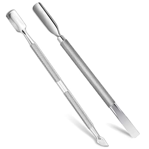 Cuticle Pusher Tool Kit, 2 Pack Stainless Steel Nail Cuticle Cleaner Tool Dual Head UV Gel Nail Polish Remover Tool Nail Art Cuticle Trimmer for