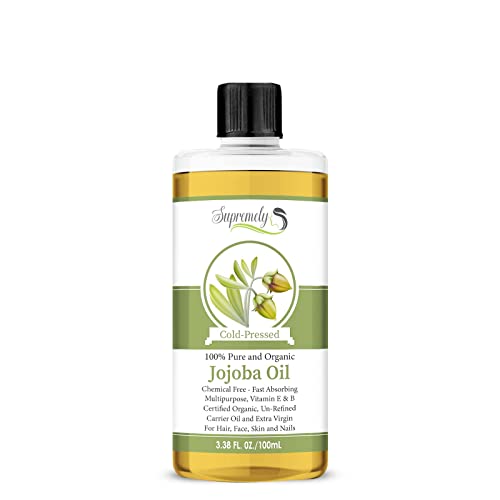 Golden Jojoba Oil 100% Pure & Natural Organic Cold Pressed Unrefined Hexane & Chemical Free Natural Carrier Oil for Face & Hair, Helps Fight Acne