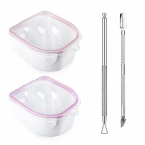 Yokilly Nail Soaking Bowl,2PCS Soak Off Gel Polish Dip Powder Remover Manicure Bowl with Triangle Cuticle Peeler and Stainless Steel Cuticle Push
