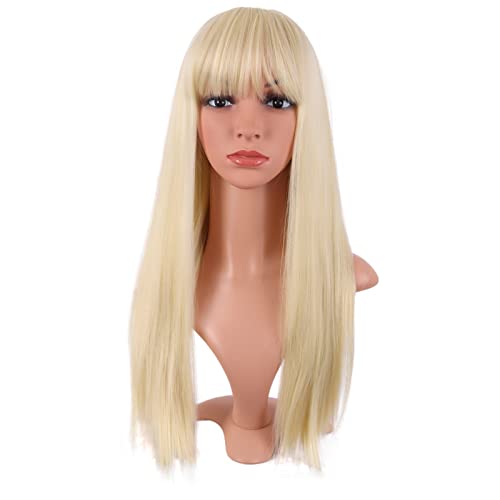 MapofBeauty 22 Inch/56 cm Long Straight Synthetic Hair Heat Resistant Party Cosplay Wig (Mixed Blonde)