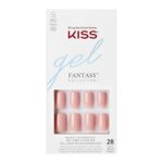 KISS Gel Fantasy Collection Glue-On Manicure Kit, Ribbons, Short Length Square Fake Nails Includes 28 False Nails, Nail Glue, Nail File, and Mani