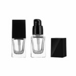 2Pcs 15ml/0.5oz Empty Square Clear Glass Pump Bottle Lotion Dispenser with Black Lid Refillable Portable Foundation Bottle Makeup Cosmetic Contai