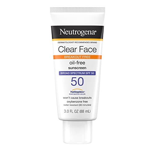Neutrogena Clear Face Liquid Lotion Sunscreen for Acne-Prone Skin, Broad Spectrum SPF 50 UVA/UVB Protection, Fragrance & Oxybenzone Free Facial,