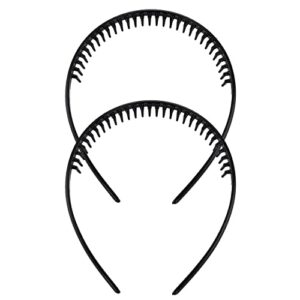 2 Pieces Mens Hair Band, Teeth Comb Shark Tooth Headband Plastic Alice Band Hair Bands with Teeth Grip Headband