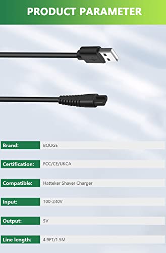 Bouge Charger Cable Power Cord Compatible with Hatteker Hair Clipper Cordless Razor Beard Trimmer Shaver RFC-588 RFC-598 RFC-690 RFC-692 RFC-696